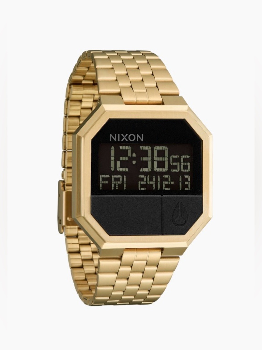 Nixon Gold and Black Digital Octagonal Bracelet Watch